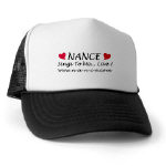 NANCE Sings To Me Live Caption on a Trucker Cap with Red Hearts